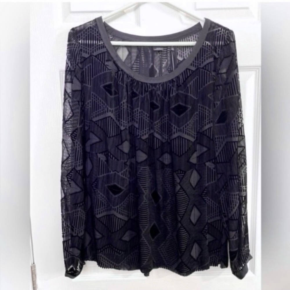 NWOT - Club Monaco Silk Black Sheer Velvet Geometric Blouse